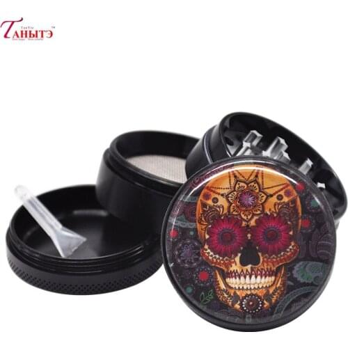 New 50MM 4 Piece CNC Diamond Teeth Tobacco Grinders Sugar Skull Series Metal Aluminum Smoking Herb Grinder Spice Crusher