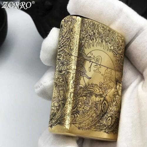 Pure Copper Kerosene Lighter Original ZORRO Fine Carving Be Reborn Pattern Gasoline Lighter Outside Tool Men Gift