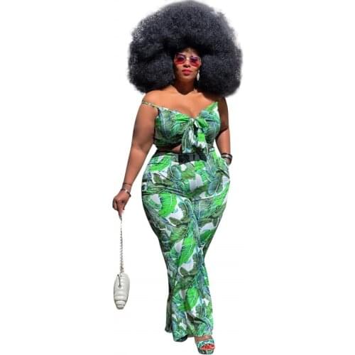 2 Piece Set African Clothes For Women 4XL Plus Size Camis Crop Tops And High Waist Pant Suits Fashion Beach Style African Outfit