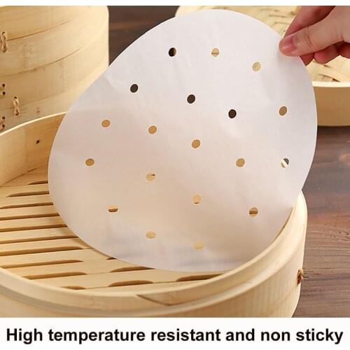 100Pcs Round Perforated Steamer Paper Breathable Non Stick Air Fryer Liners Mesh Pastry Baking Pad Mat Pastry Steamer Paper
