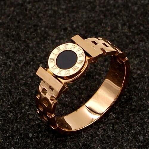 Round Black Ring For Couple Jewelry Roman Numerals Ring Titanium Steel Rose Gold Color R005