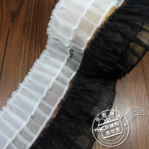 6Meters White Black Ruffled Organza Lace Trim Pleat Gauze Lace Bed Pillow Doll Clothes Baby Hair Band DIY Accessories
