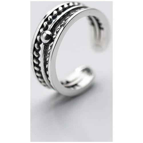 MloveAcc 100% 925 Sterling Silver Jewelry Fine Jewelry Vintage Style Twist Round Bead Women Open Ring Personalized Jewelry