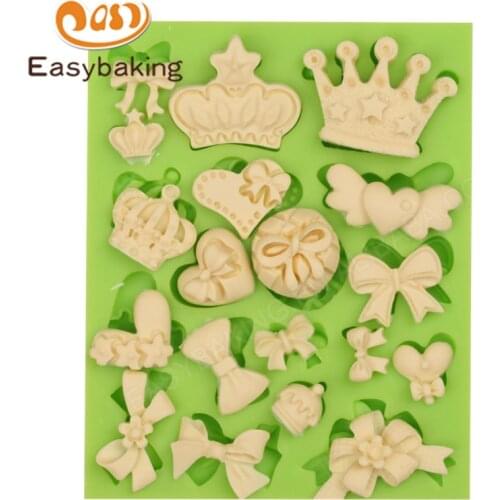 Many Crowns and Bowknots Love Hearts Silicone Fondant Mold Wedding Cake Decoration Kitchen Cooking Tools Baking Mould