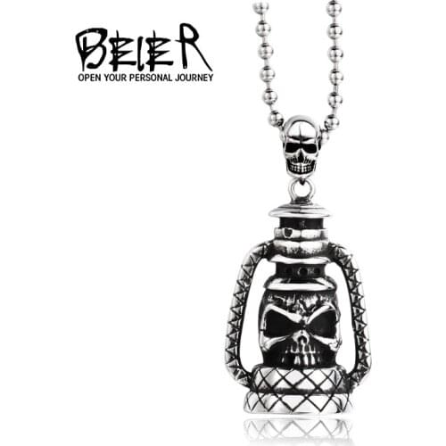 Beier Stainless Steel Fashion Vintage Women Men Skull Wicca Gothic Pendant Chain Necklace Jewelry LLLHP156P