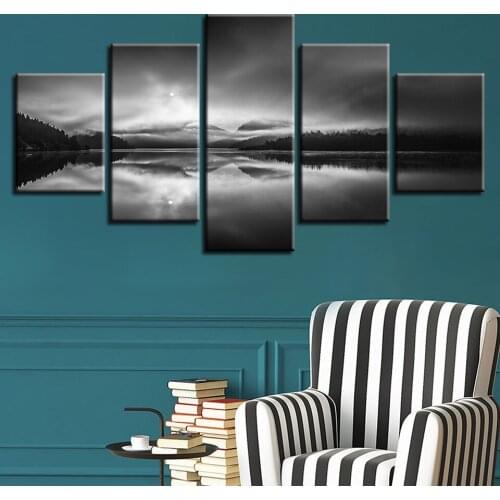 5pcs Diamond Painting Forest Lake Landscape Full Square Round Diamond Pattern Embroidery Cross Stitch 5D Black white A921