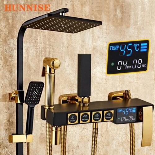 Bathroom Shower Set Hot Cold Black Gold Digital Bathroom Shower Mixer Tap Thermostatic Shower System Digital Bathroom Fixture