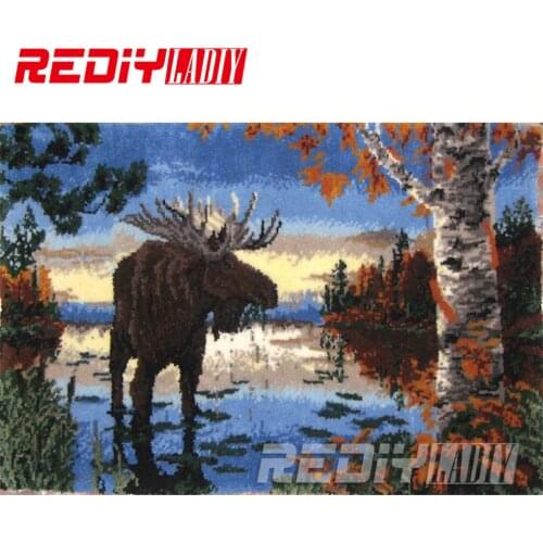 Latch Hook Rug Wall Hanging Crocheting Tapestry Alaska Moose Cushion Kits for Embroidery Home Carpet Handicraft Gift Floor Mat