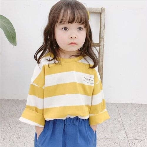 New 2019 Cotton Baby Boys Girls T shirts Kids Clothing Striped Tees Long Sleeve T-Shirts O-Neck Kids Soft T Shirt LZ423