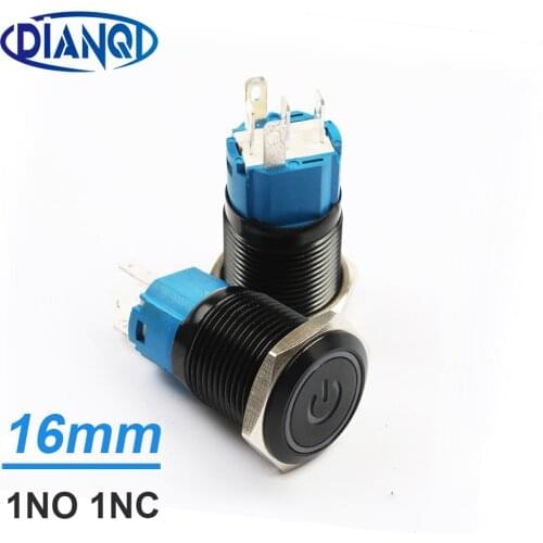 New type LED 16mm push button switch press button switches car switch power mark NO NC Black Momentary PC Latching