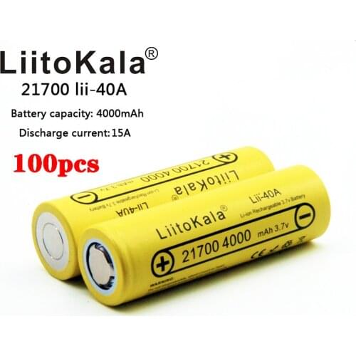 Wholesale 100PCS LiitoKala Lii-40A 21700 4000mah Li-Ni Battery 3.7V 40A for High discharge Mod Kit 3.7V 15A