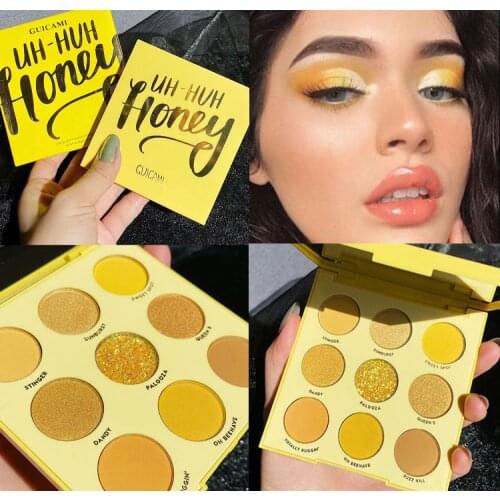 GUICAMI Yellow Glitter Neon Eyeshadow Makeup Pallete Shimmer Shiny Pigmented Eye Shadow Palette Metallic Diamond Make Up Palette