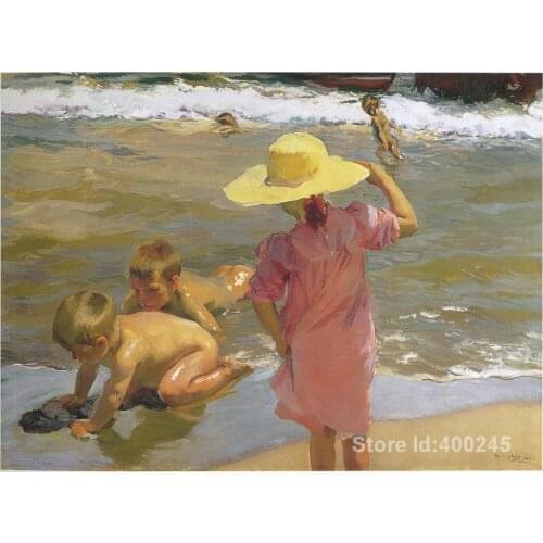 Landscape beach Children on the seashore Joaquin Sorolla y Bastida oil painting on canvas Handmade High quality