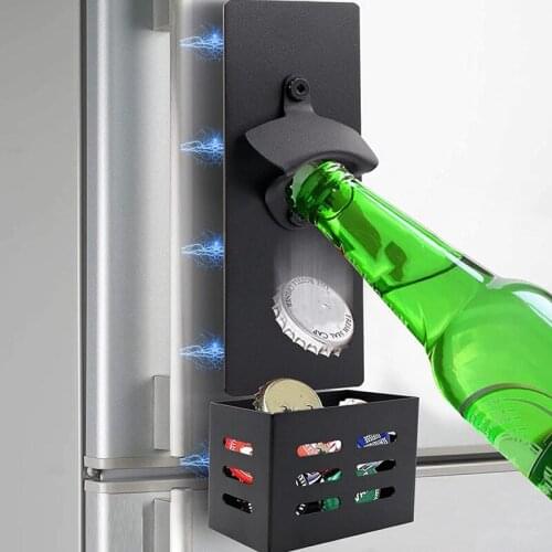 Simple Wall Mounted Magnet Beer Bottle Opener with Lid Collector