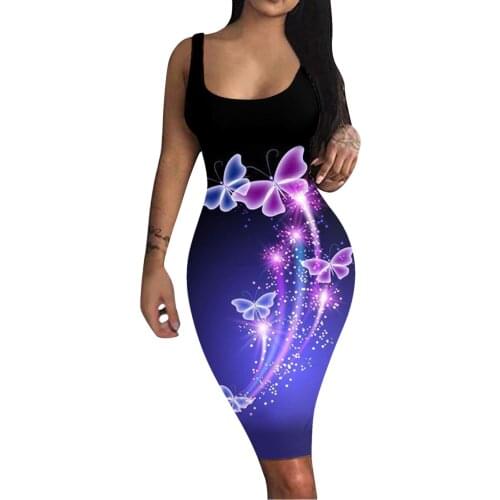 Butterfly Printed Платье Летнее Round Collar Sheath Robe Femme Spaghetti Strap Dresses For Women 2021 Above Knee Vestidos