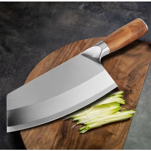 Traditional Handmade Forged Kitchen Knife Hammer Stainless Steel Chefs Chopper Cooking Knives Wooden Meat Slicer
