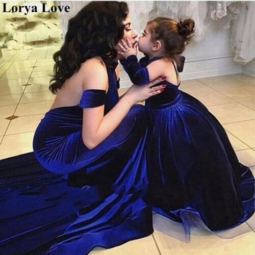 Navy Blue Evening Dresses 2020 Mother And Daughter Prom Dresses For Wedding Party Off Shoulder Women Formal Party Evening Gowns