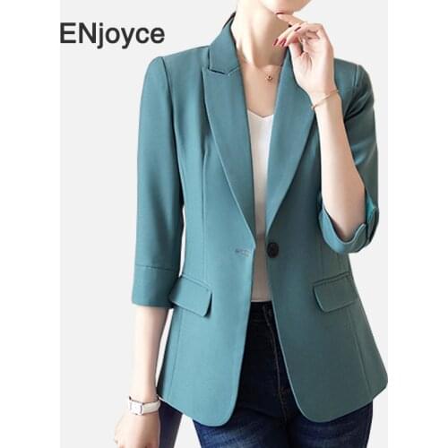 Spring Fall Women Vintage Green Blazer Professional Work Wears Half Sleeve Slim Suits Office Ladies Business Hotel Uniform