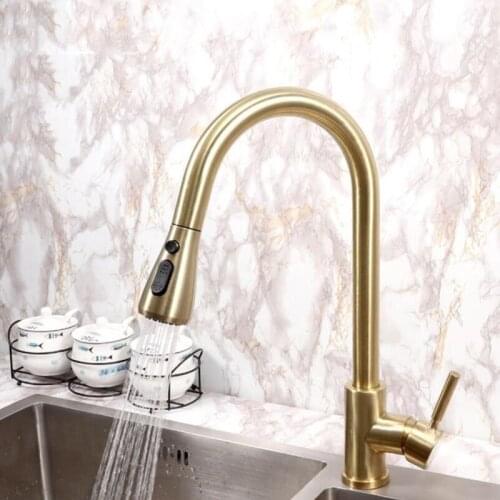 Pull Out Kitchen Faucet Brush gold Sink Mixer Tap 360 degree rotation kitchen mixer taps Kitchen Tap 304 Stainless Steel