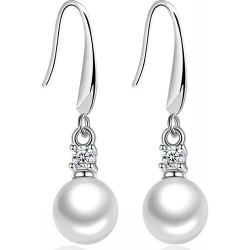 Silver Earring Fashion Pearl Crystal 925 Sterling Silver Ladies' Drop Earrings Women Christmas Gift Wholesale Jewelry