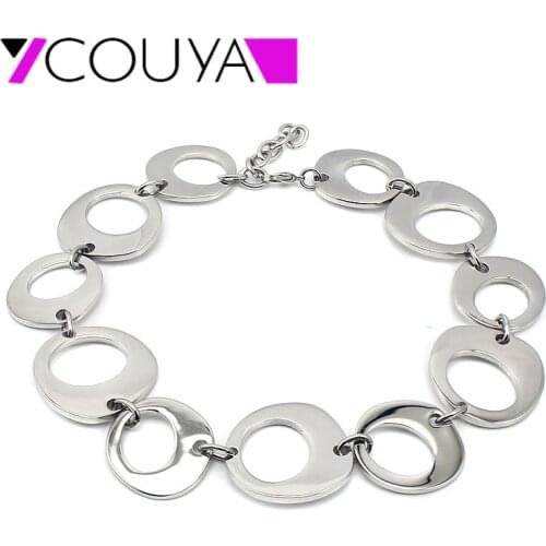 Stainless Steel Silver color Big Wide Round Link Statement Necklace Designs Big Necklace Women Fashion Statement Necklaces