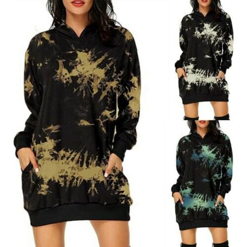 Women Long Sleeve Hoodie Dress Ladies Casual Hooded Jumper Pullover Mini Dresses