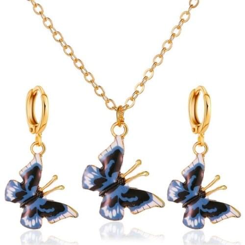 1pc Fashion Butterfly Necklace Creative Charm Necklace Alloy Necklace With 1 Pair Butterfly Decor Earrings Jewelry Accessories