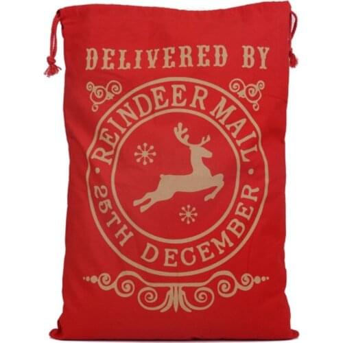 10pcs/lot Santa Sack Christmas Gift Bags12 Styles Xmas Canvas Sack Bag Cotton Elk Santa Claus Drawstring Red Bag