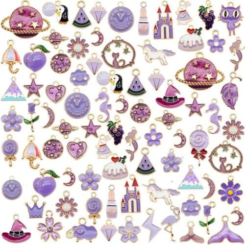 10pcs Mixed Enamel Animal Sun Flowers Heart Pendant Yellow Purple Red Pink Earrings Baby Jewelry Gift Necklace Bracelet Choker