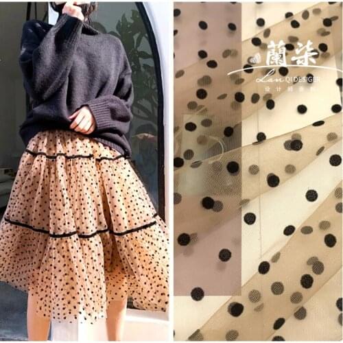2020 1yard white coffee Black 5mm Polka Dot Flocking Mesh Fabric Garment Accessories Hat Garment Decoration Mesh Mesh Fabric