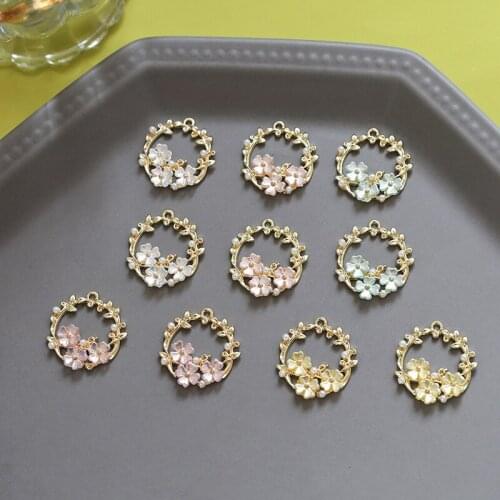 4pcs Korean Elegant Flower Earrings For Women Fairy style hollow garland pearl resin pendant DIY jewelry material accessories