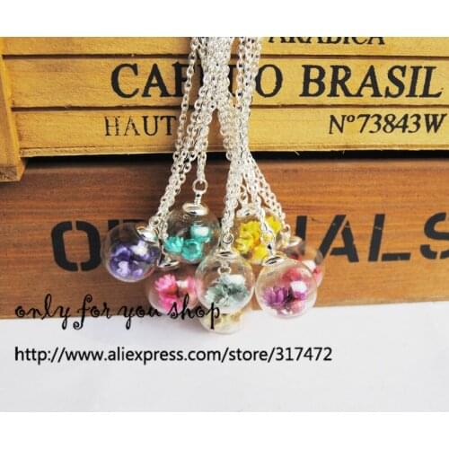 50pcs Dry Daisy flower Glass Vial Pendant Necklace Glass wish Bubble Globe necklace handmade 16mm glass