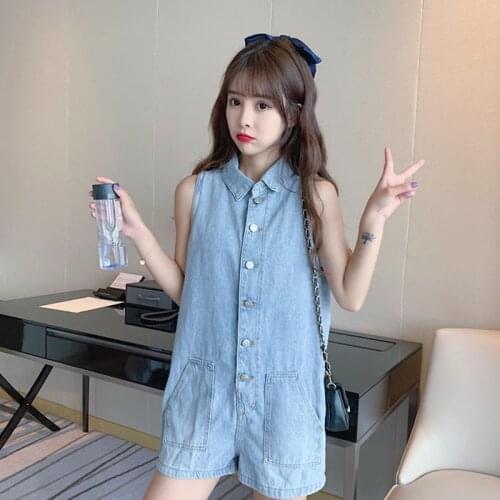 Pants 2021 summer new japanese loose sleeveless jumpsuit womens overalls jeans shorts wide-leg pants