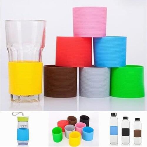 Colorful Silicone Heat Insulated Cup Cover Solid Color Stripes Soft Rubber Non-slip Glass Cup Sleeve Water Bottle Accessories