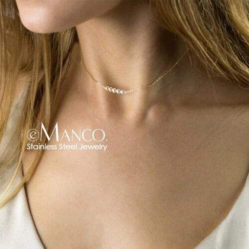 EManco minimalist stainless steel necklace for women multi layered choker necklace set women pendants necklace