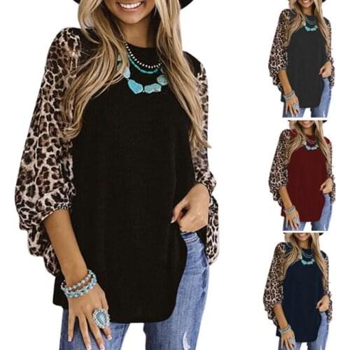 European and American autumn and winter ladies leopard print long-sleeved loose top
