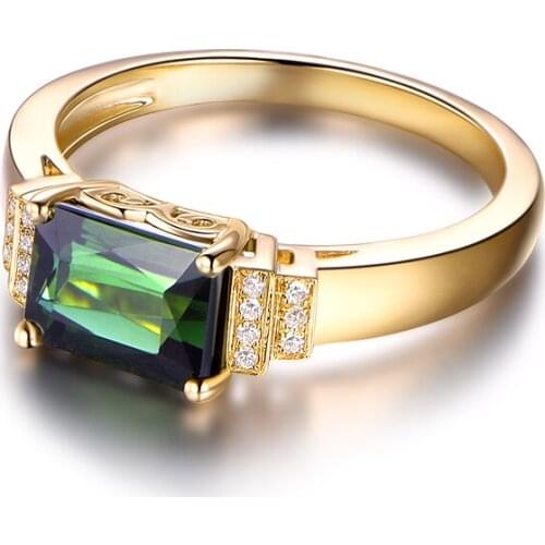 Rectangular green tourmaline pure gold womens ring, customized high-end jewelry, birthday gifts for relatives and friends