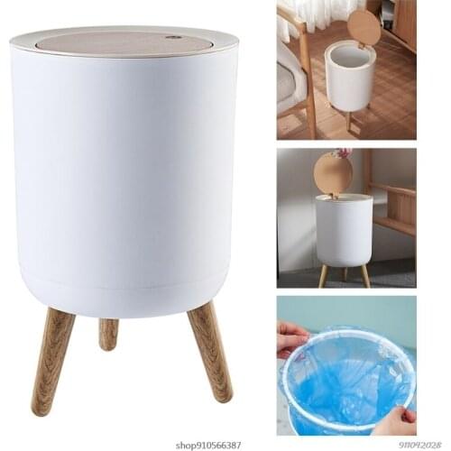 Creative Wooden Trash Can with Lid Press Garbage Rubbish Bin High Foot Waste Container Organizer Bathroom Kitchen A27 Wholesales