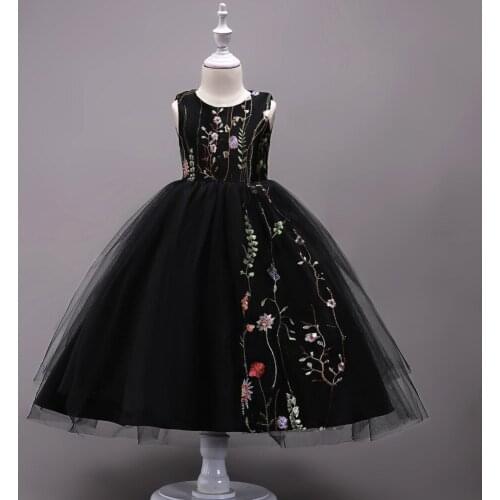 Lace Wedding Part Flower Embroidery Teenager Girl Party Prom Children Kids Elegant Princess Sleeveless Pageant Formal Dress