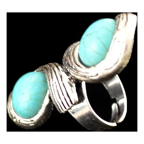 Punk Bohemian Antique color Abjustable Opening Rings Set Turkish Vintage Style 8 Digital Green Stone Ring For Women Men Jewelry