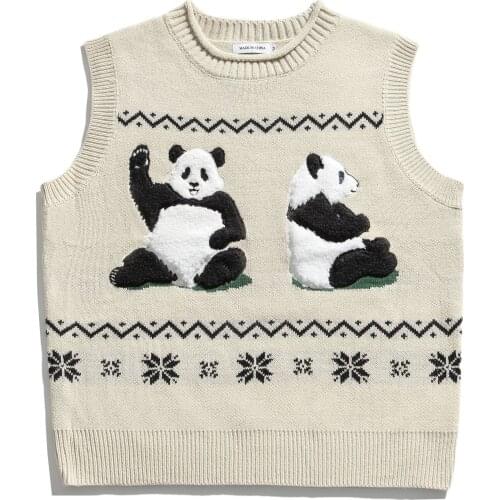Y Panda couple dressed as teenagers sleeveless sweater vest Korean version 2020 new outer wear men and women