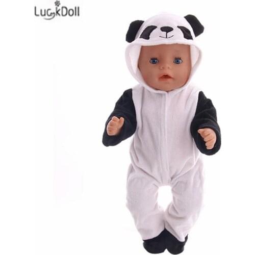 LUCKDOLL Casual Cute Panda Pajamas Fit 18Inch American 43cm Baby Doll Clothes Accessories,Girls Toys,Generation,Birthday Gift