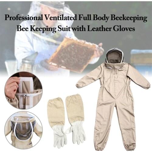 Professional Full Body Beekeeping Clothes Breathable Bee Keeping Suit With Leather Gloves Body Protection Suit Beekeeping Mitts