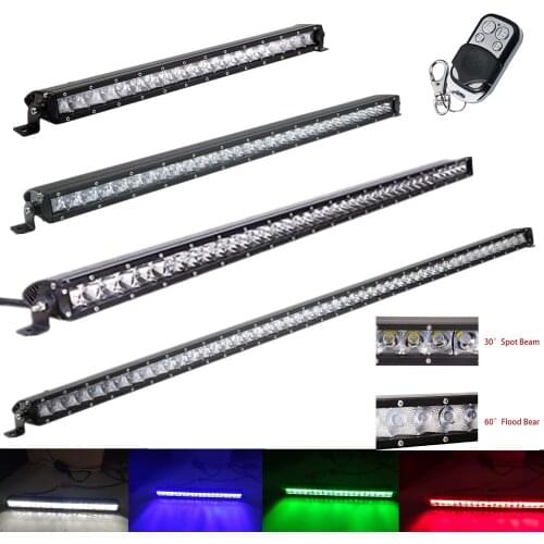 Remote Control 3D 5W Single Row Led Work Light Bar 22 32 42 52Inch Offroad Truck ATV Car Accessories White+Red/Amber/Green/Blue