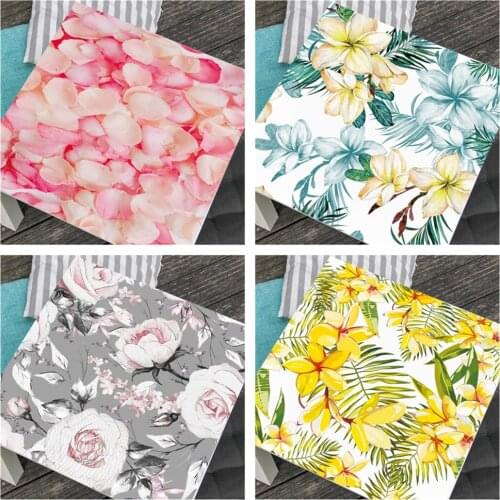 PVC Tropical Flowers Triangle Tile Tablecloth Cantact Paper Waterproof Self Adhesive Table Stickers For Kitchen Dining Room