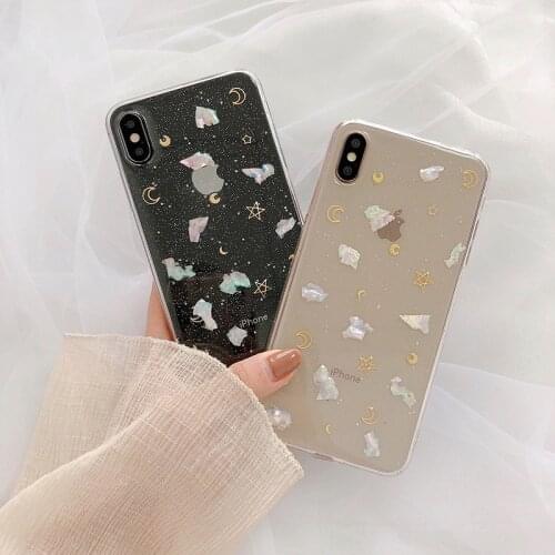 Retro Starry sky moon shell art japanese Phone Case For iPhone 12 11 Pro Max Xr Xs Max 7 8 Plus 7Plus case Cute clear Soft Cover