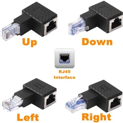 RJ45 Male To Female Converter 90 Degree Extension Adapter for Cat5 Cat6 LAN Ethernet Network Cable Connector Extender