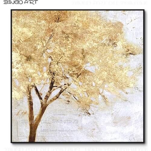 Hand-painted High Quality Abstract Gold Foil Tree Oil Painting Hand-painted Beauty Wall Art Modern Golden Foil Tree Oil Painting