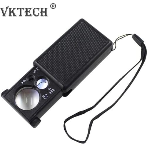 30 60 Times LED UV Currency Magnifier Detector Stamps Jewelry Loupe Identification Tool Illuminated Handheld HD Magnifying Glass