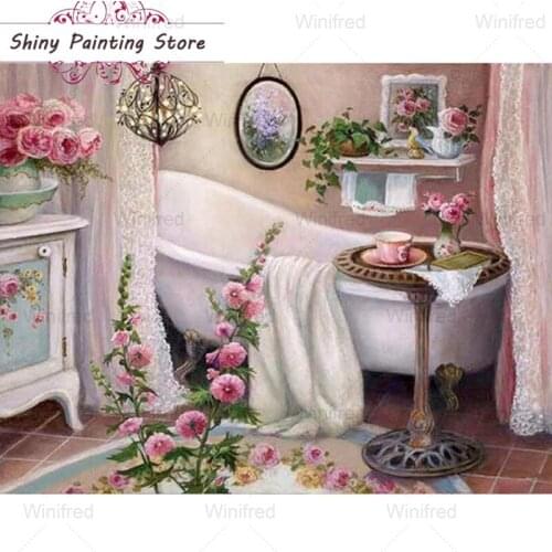Bathroom Decoration DIY Diamond Painting Bathtub Flower Picture 5D Full Square/Round Diamond Embroidery Mosaic Diamond Picture